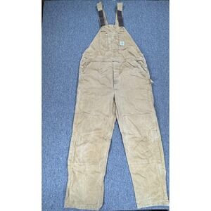 Vintage Carhartt Overalls Mens 44x34 Brown Duck Bib Canvas Workwear USA 90s